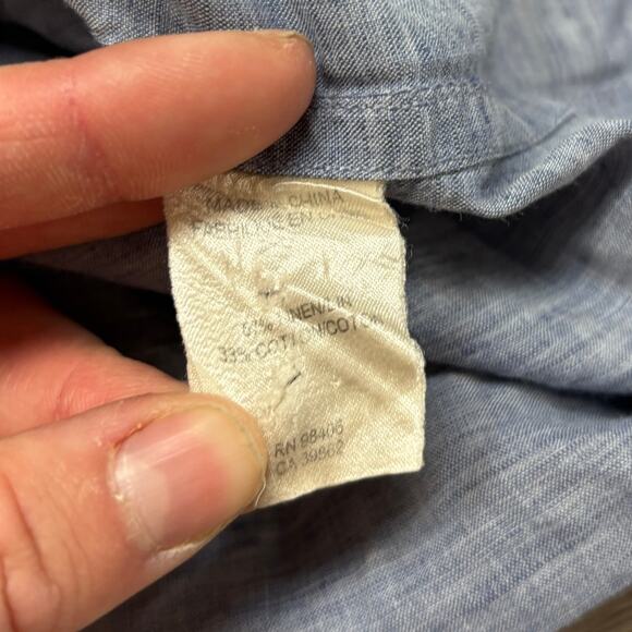 Theory Rotuma Linen Blend Chambray Button Up Shirt Men's Large Minimalist - Picture 7 of 10